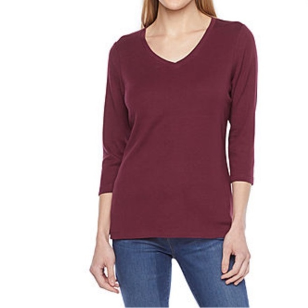 ⭐️St. John's Bay Womens V Neck size S 3/4 Sleeve T-Shirt